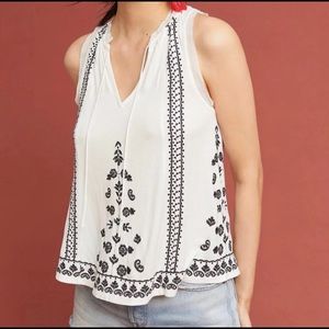 Anthropologie Akemi + Kin embroidered tank top black white